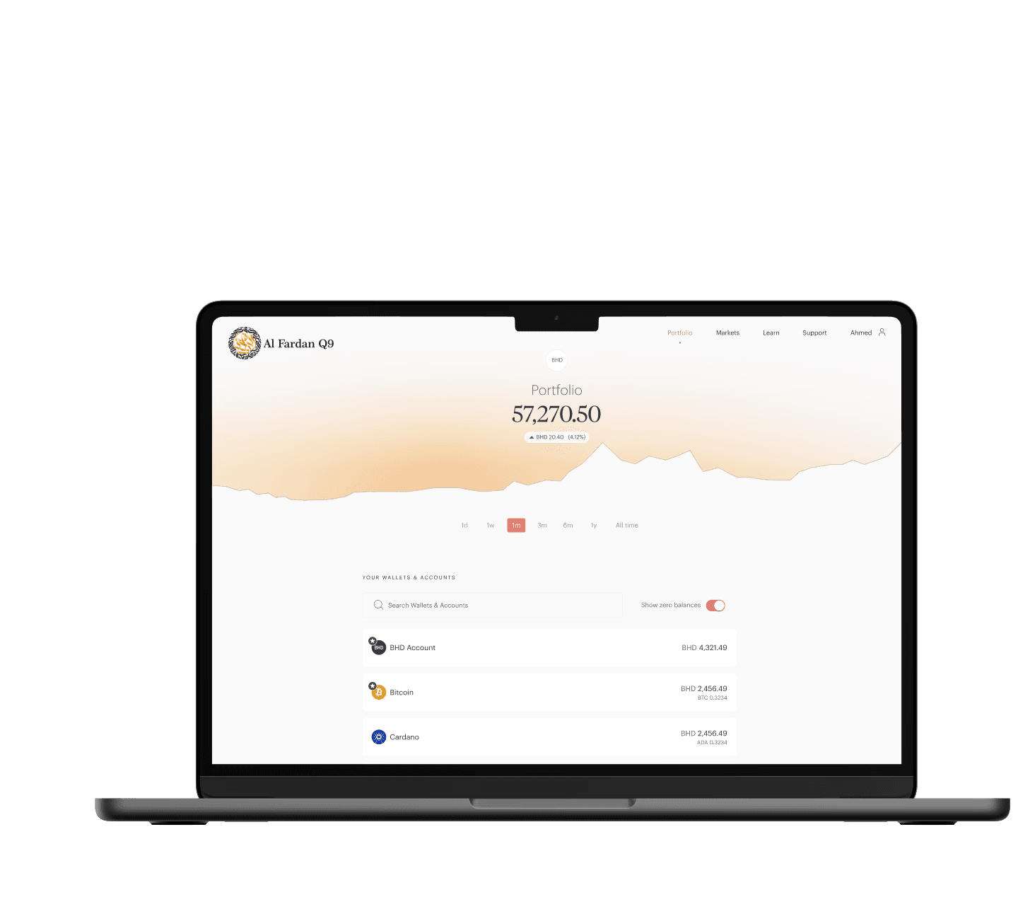 Al-Fardan Q9 platform — iPhone and MacBook portfolio view