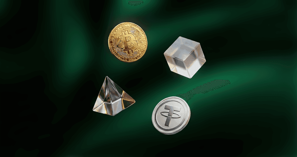 3D rendering of USD and USDT stablecoins
